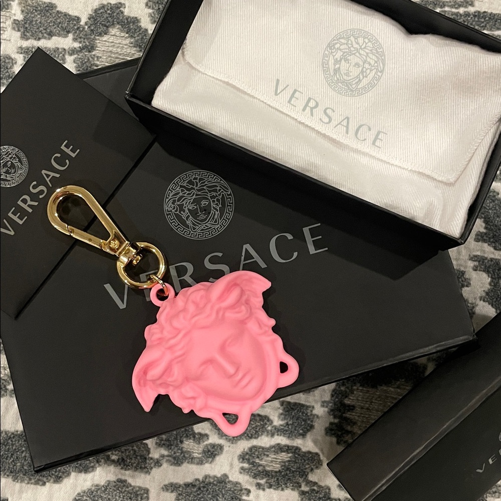 Versace Pink Medusa Keyring with Gold Clasp